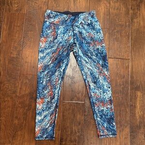 RBX full length Blue Marble Print Athletic Leggings, L